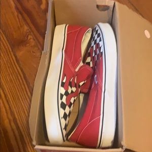 checker flame vans slip on